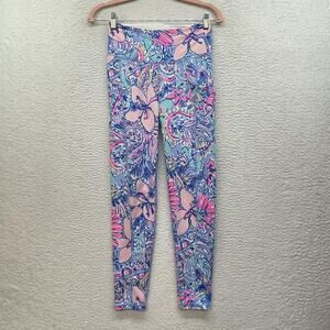 Lilly Pulitzer Pants Womens Small Blue Pink Luxletic Floral Leggings Yoga Gym